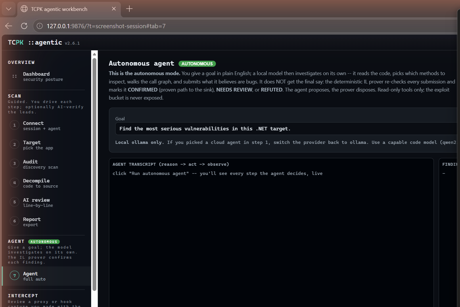 TCPK Agentic Agent tab
