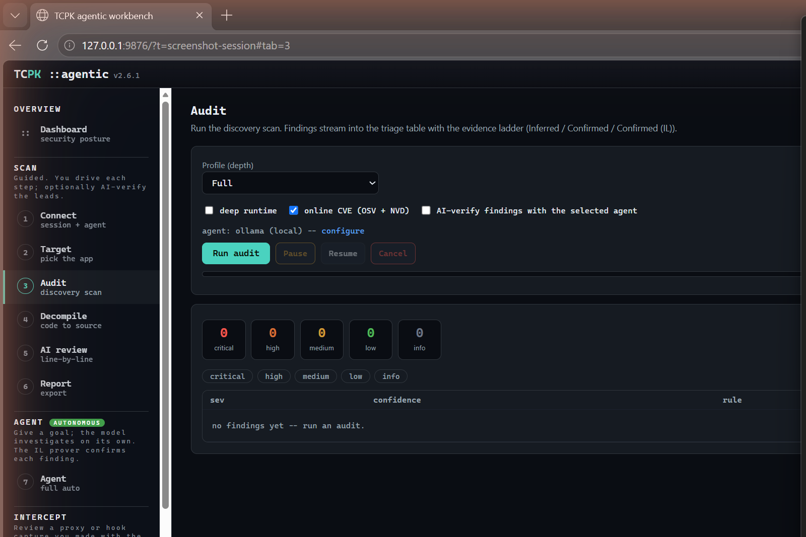 TCPK Agentic Audit tab