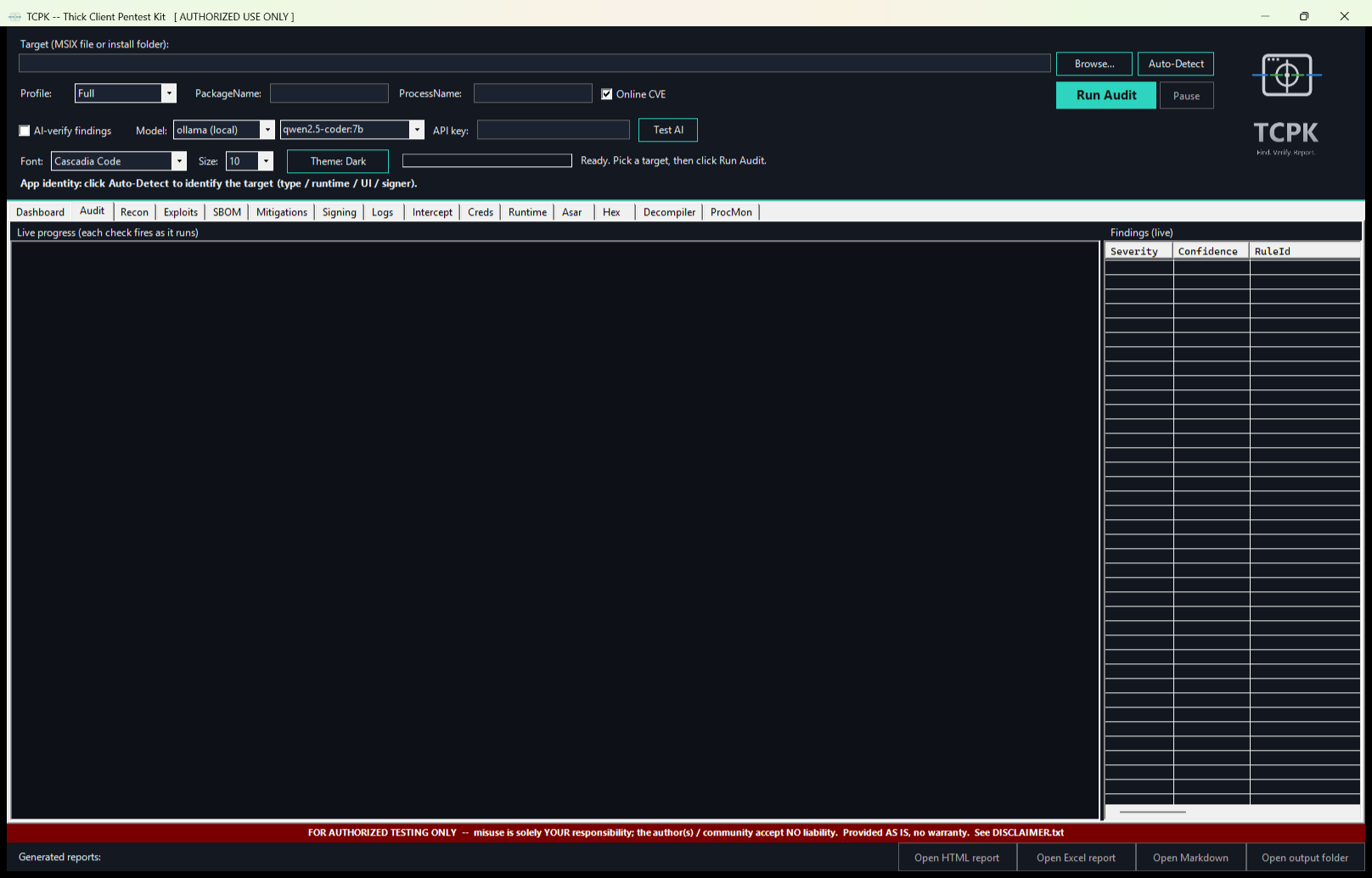 TCPK GUI Audit tab