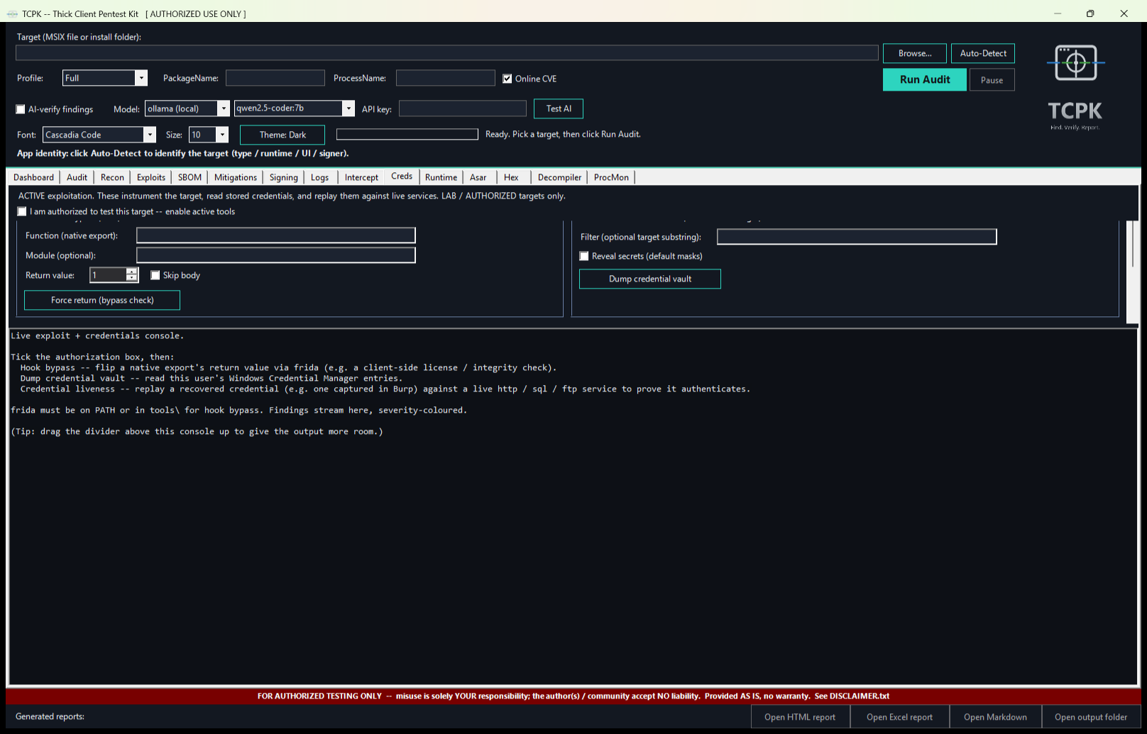 TCPK GUI Creds tab