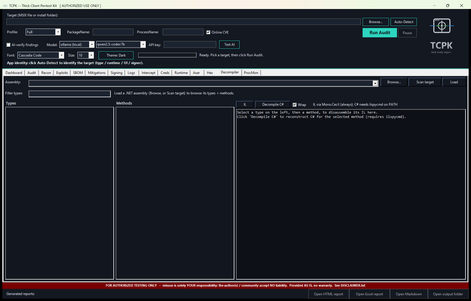 TCPK GUI Decompiler tab