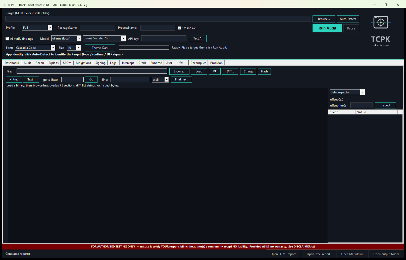 TCPK GUI Hex tab