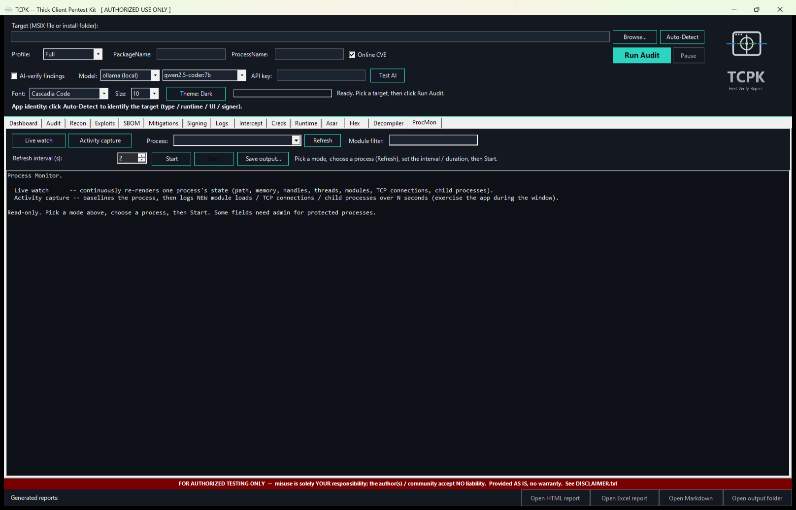 TCPK GUI ProcMon tab