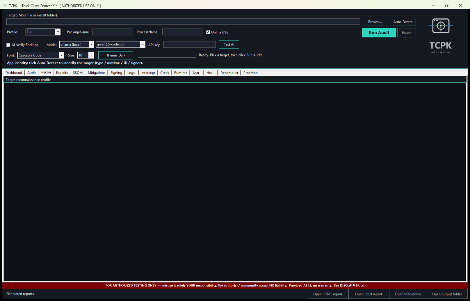 TCPK GUI Recon tab