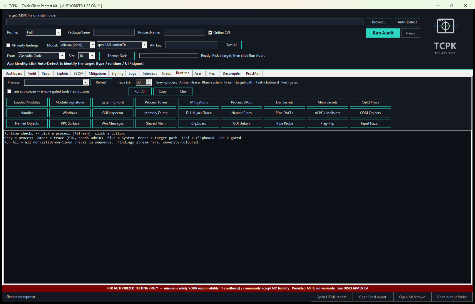 TCPK GUI Runtime tab