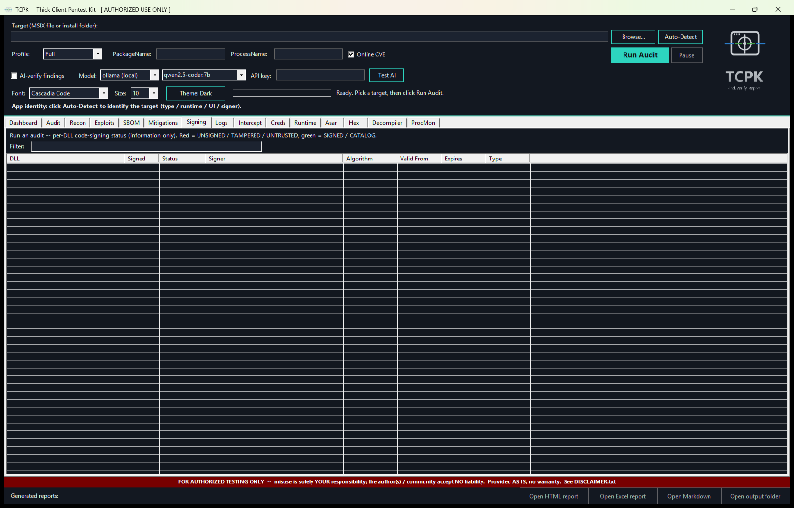TCPK GUI Signing tab