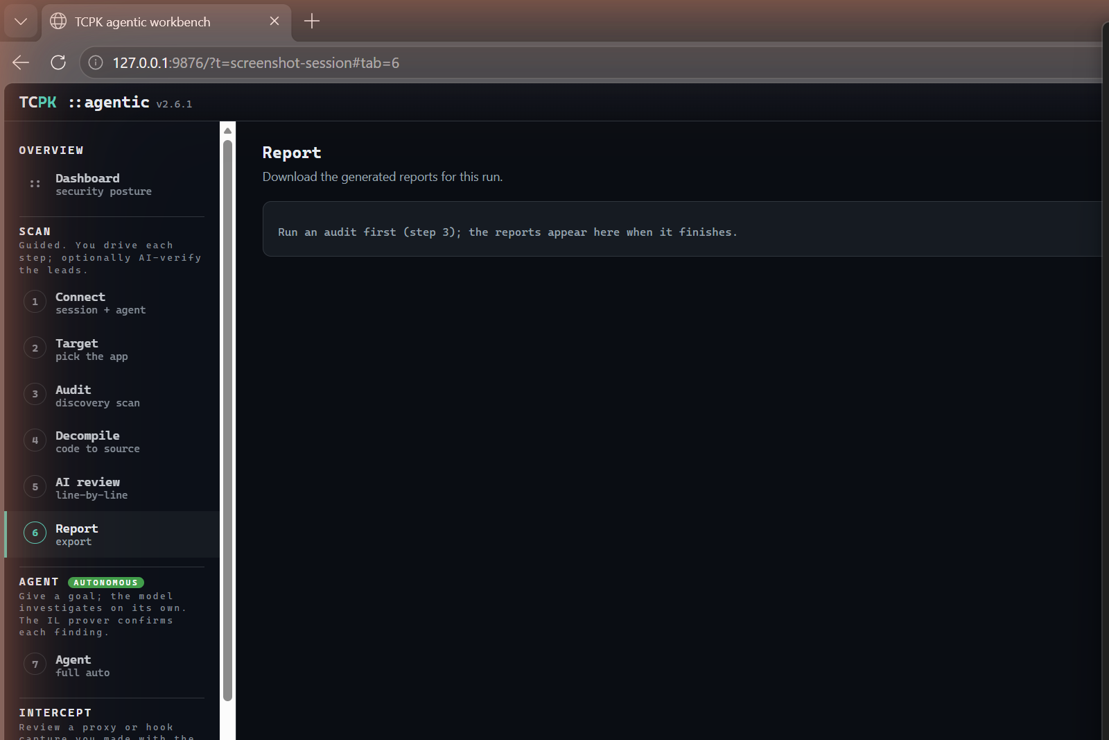 TCPK Agentic Report tab