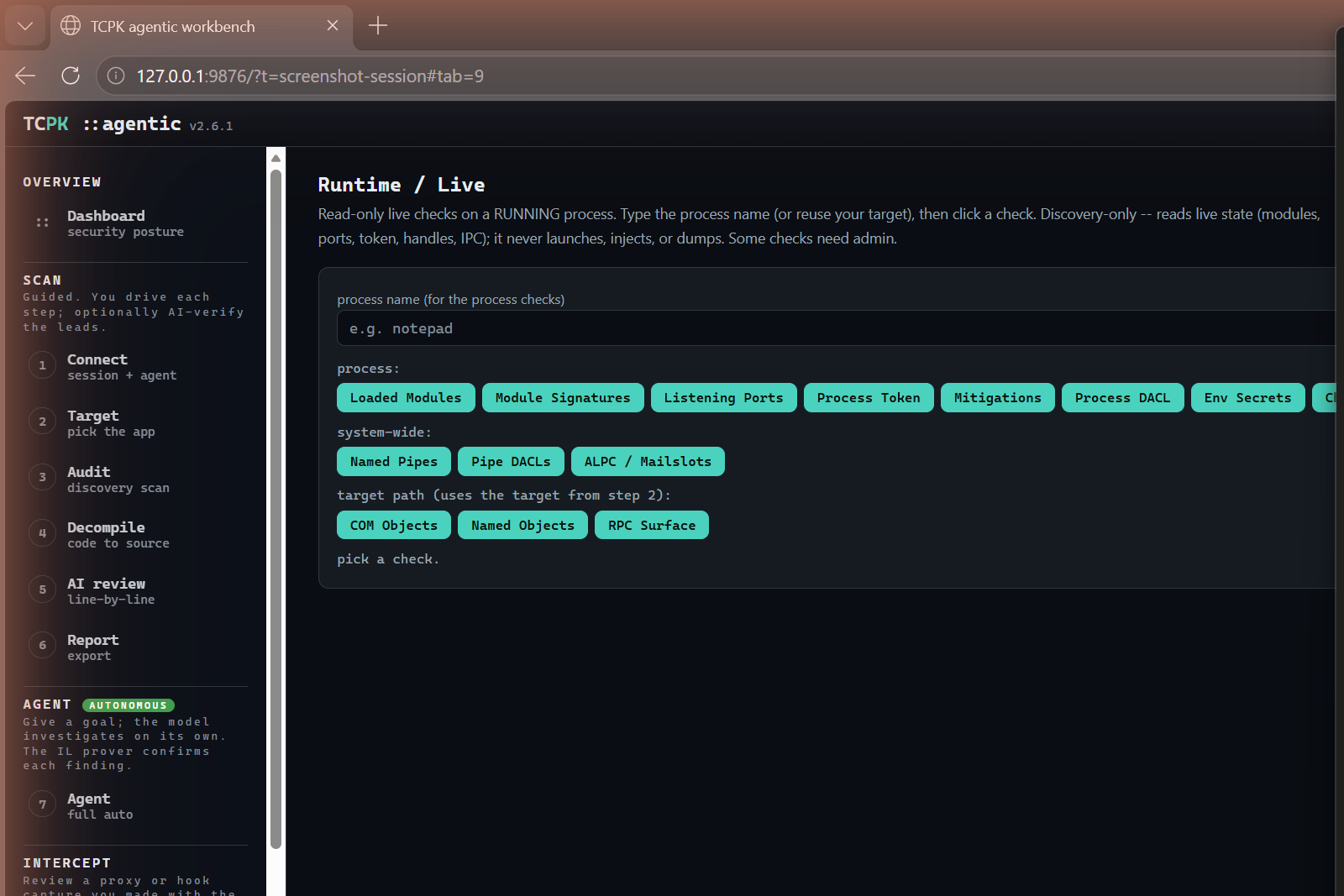 TCPK Agentic Runtime tab