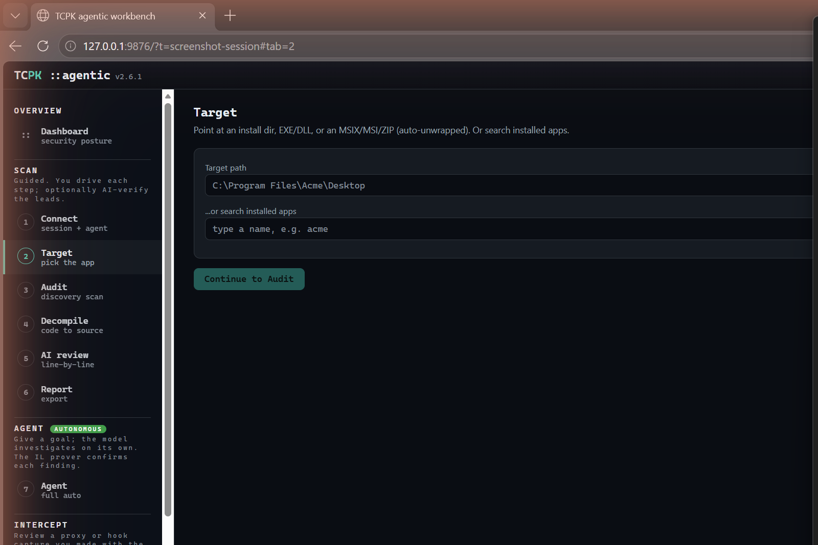 TCPK Agentic Target tab